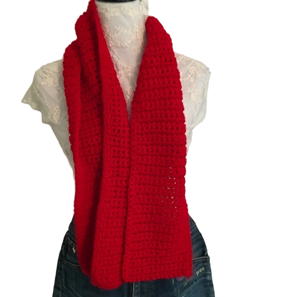 Red Hand Knitted Scarf Chunky